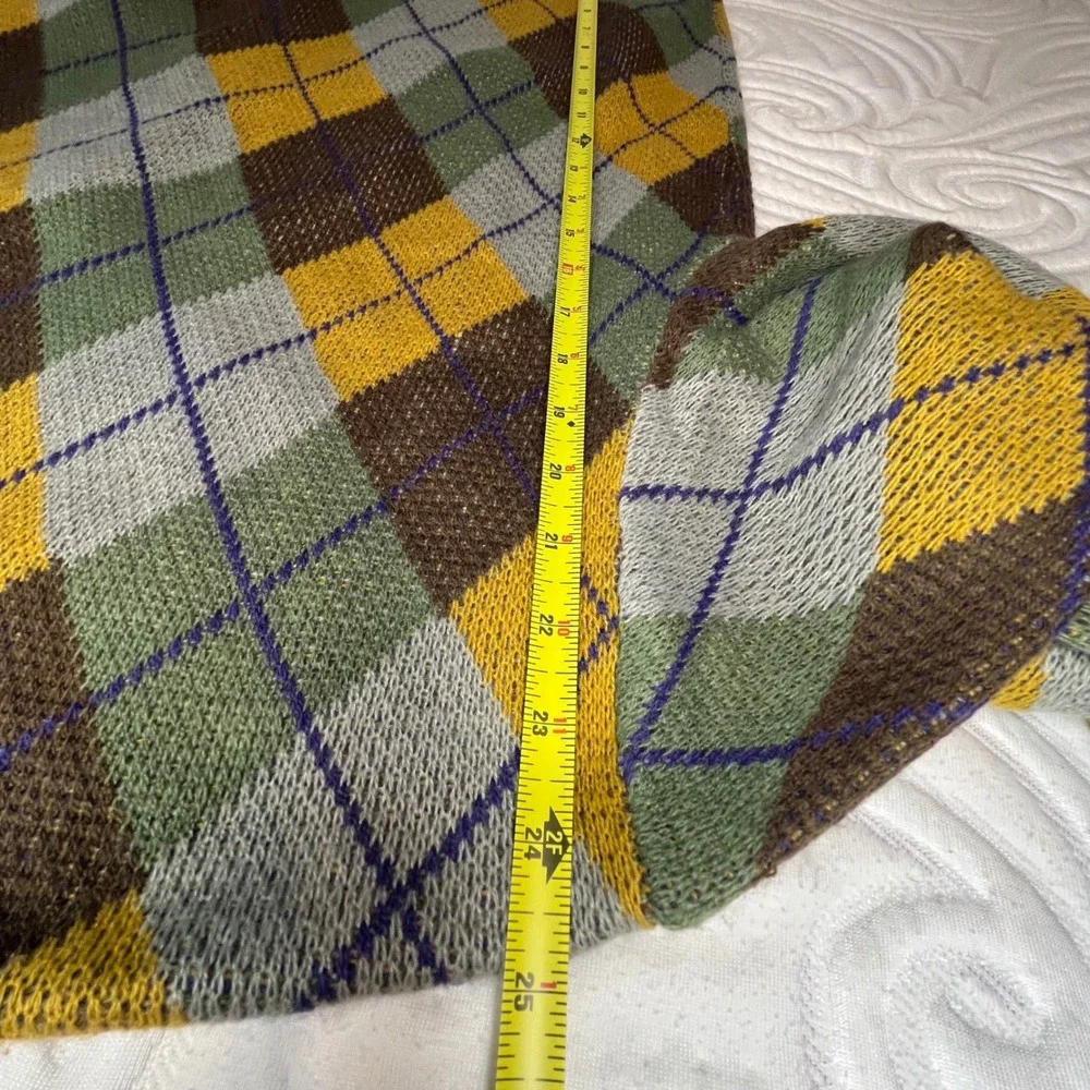 PacSun Mens Argyle Cardigan Yellow Green Brown V-Neck Button Front‎ Size M